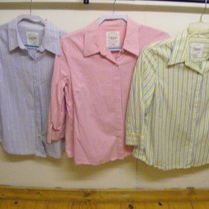 3 Izod XL Ladies Button Down Shirts Blouse Tops Yellow Blue Pink